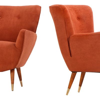 Sale Photo Thumbnail #135: PAIR ITALIAN ARMCHAIRS IN THE MANNER OF PAOLO BUFFA C 1950 HAVING NEW FABRIC.