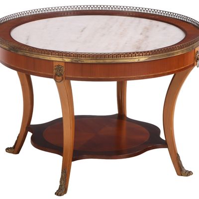 Sale Photo Thumbnail #211: A ROUND MAHOGANY REGENCY STYLE MARBLE TOP OCCASIONAL TABLE HAVING A BRASS BOUND TOP AND