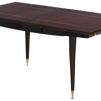 Sale Photo Thumbnail #269: FRENCH EBONY MACASSAR INLAID DINING TABLE C 1950 HAVING TWO LEAVES.