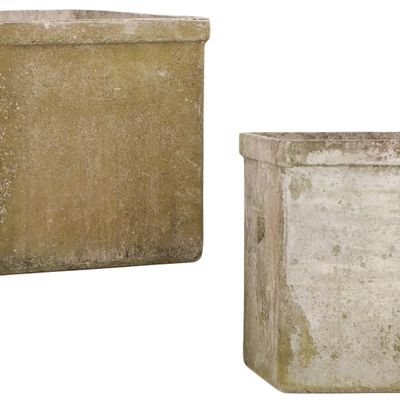 Sale Photo Thumbnail #385: PAIR OF FRENCH MODERNIST CAST STONE CUBED PLANTERS DESIGNED BY WILLY GUHL C 1970.