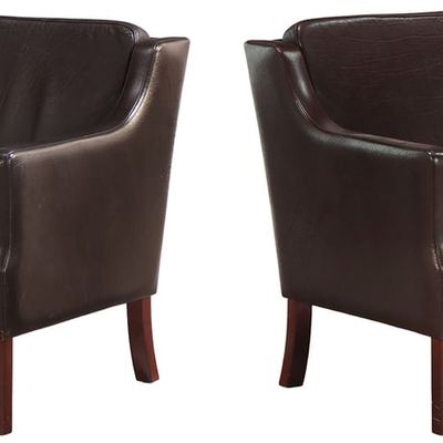 Sale Photo Thumbnail #176: PAIR OF DANISH LEATHER UPHOLSTERED LOUNGE CHAIRS BY BORGE MOGENSEN.