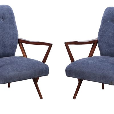 Sale Photo Thumbnail #136: PAIR OF ITALIAN OPEN ARM CHAIRS IN THE MANNER OF ICO PARISI C 1950 WITH NEW FABRIC.