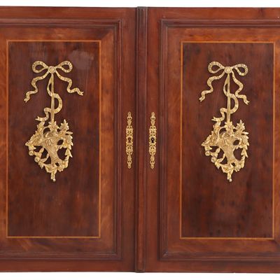 Sale Photo Thumbnail #223: PAIR FRENCH WALNUT BRONZE MOUNTED CABINET DOORS  C 1920.