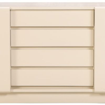Sale Photo Thumbnail #110: CREAM LACQUERED SIDEBOARD HAVING TWO DOORS FLANKING FOUR DRAWERS C 1960.