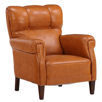 Sale Photo Thumbnail #249: A GERMAN LEATHER CLUB CHAIR HAVING TUFTED BACK AND ROLLED ARMS CIRCA 1960.