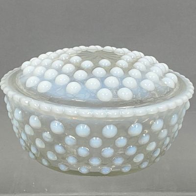 Vintage Opalescent Hobnail Lidded Dish