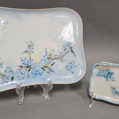 Limoges Porcelain Hand-Painted Forget-Me-Not Trays