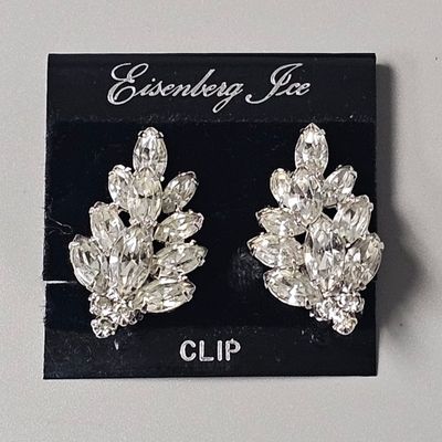 Eisenberg Ice Rhinestone Leaf Clip-On Earrings