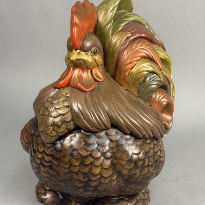 Glazed Ceramic Figural Rooster Jar