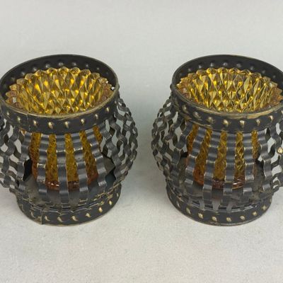 Amber Glass & Metal Votive Holders