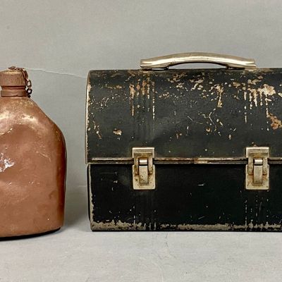 American Thermos Metal Lunchbox & Brown Metal Canteen
