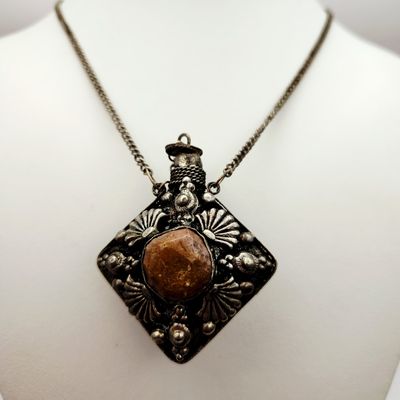 Vintage Silver-Tone Perfume Bottle Necklace