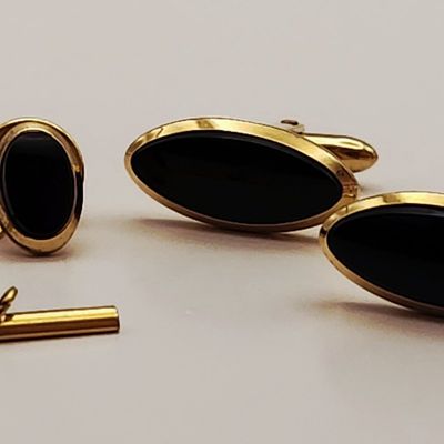 Gold-Filled Onyx Cufflinks & Tie Tack