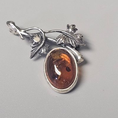 Polish Sterling Silver Amber Brooch