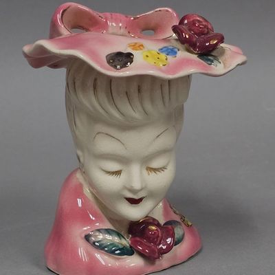 Ceramic Pink Floral Lady Head Vase