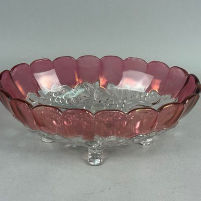 Cranberry-Flashed Pressed Glass Footed Bowl