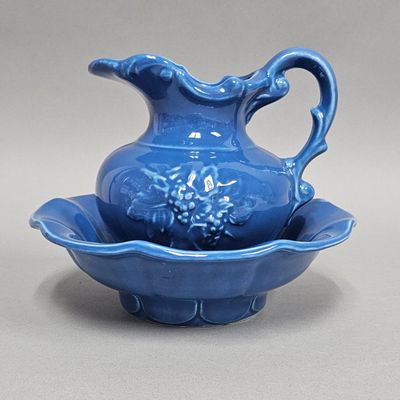 McCoy Ceramic Blue Grape Pitcher & Basin Set