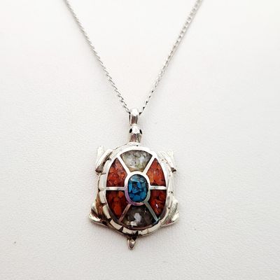 Silver Tone Turtle Inlay Necklace