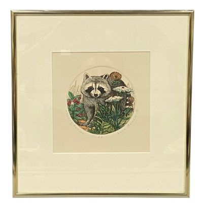 Lynn Meiners Young Raccoon Hand-Painted Etching
