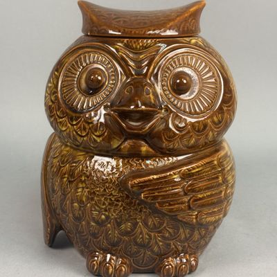 Ceramic Brown Drip Glazed Owl Cookie Jar
