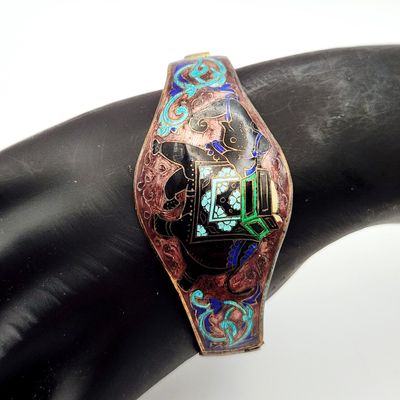 Enamel Elephant Hinged Cuff Bracelet