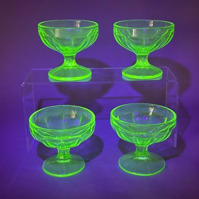 4 Uranium Glass Paneled Sherbet Bowls