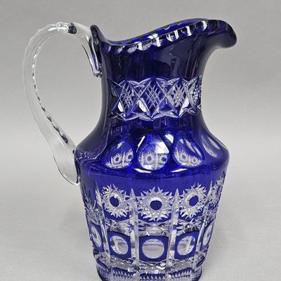 Tisch Berchtesgaden Cobalt Cut to Clear Crystal Pitcher