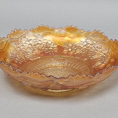 Marigold Carnival Glass Ruffled Bowl