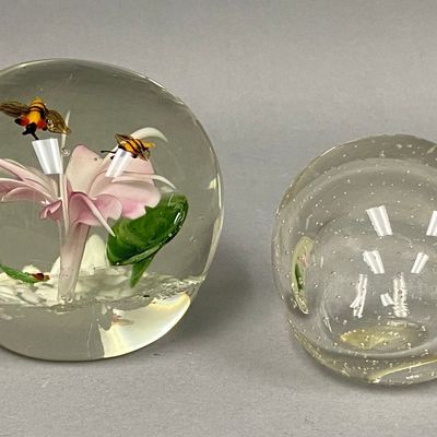 Two Hand Blown Art Glass Paperweights
