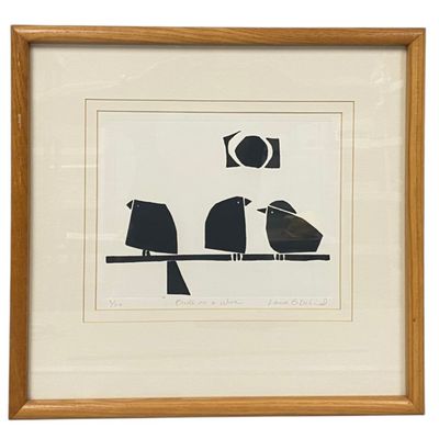 Laura B DeLind Linocut Birds on a Wire