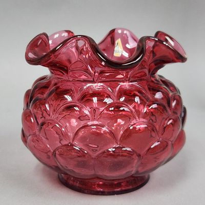 Fenton Cranberry Glass Rose Bowl
