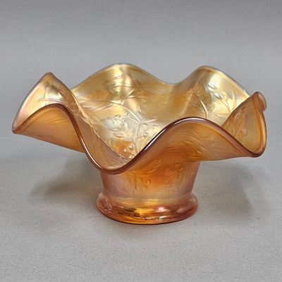 Marigold Carnival Glass Ruffled Bowl