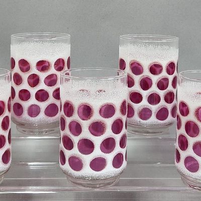 Libbey Concord Cranberry Coin Dot Tumblers