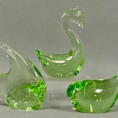 Trio of Green Art Glass Figurines