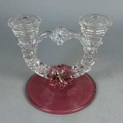 Ruby Red & Clear Glass Double-Arm Candelabrum