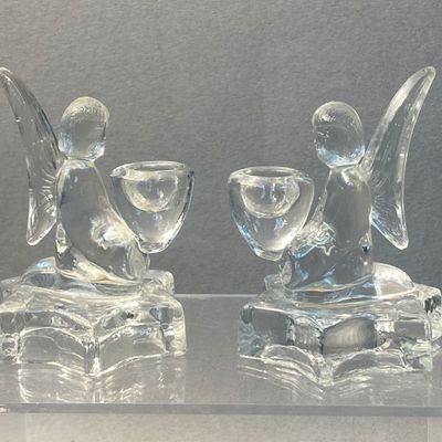 Pair of Bohemia Glass Angel Holders