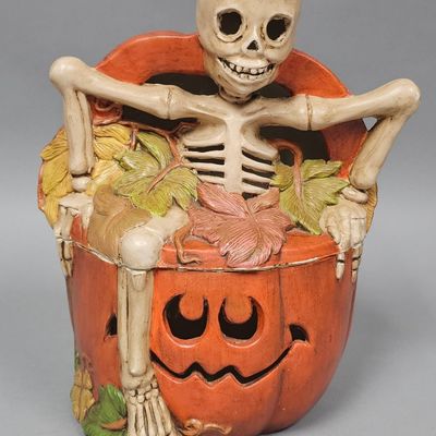 Hand-Painted Ceramic Skeleton Pumpkin Jar