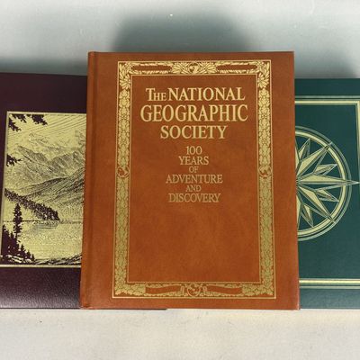 3 National Geographic Society Leatherette Reference Books