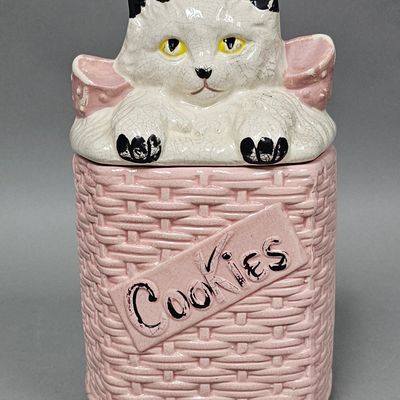 McCoy Ceramic Kitty Cat Basket Cookie Jar