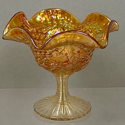Marigold Carnival Glass Ruffled Compote