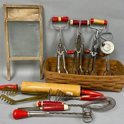 Vintage Red Kitchenware and Longaberger Basket