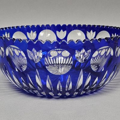 Lausitzer Glas Cobalt Cut to Clear Bowl