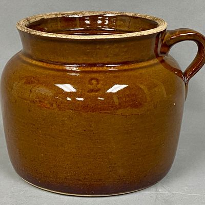Brown Stoneware Single-Handled Bean Pot