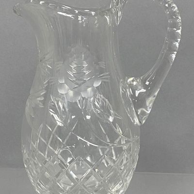 Cut Crystal Floral Intaglio Pitcher