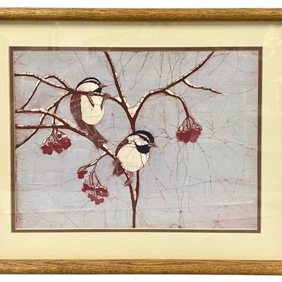 Pat Rutledge 'Winter Chickadees' Batik (Signed)