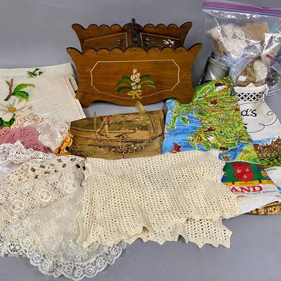 Portuguese Needlepoint & Wooden Sewing Caddy Collection