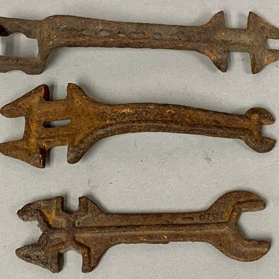 Trio of Antique Cast Iron Implement Wrenches