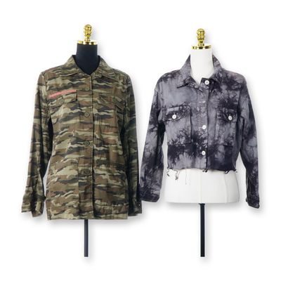 Two Womens Camouflage Jackets including Six Fifty Cropped Jacket and Caslon Utility Shirt Jacket