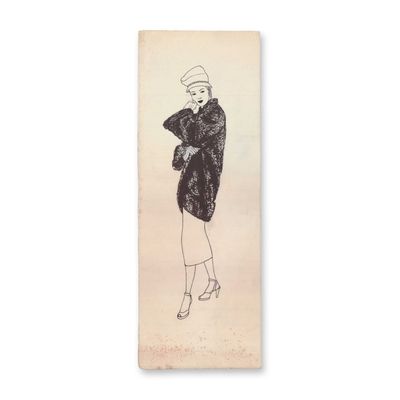 Wayne Hall Ink Drawing Illustration Woman in Fur Coat
