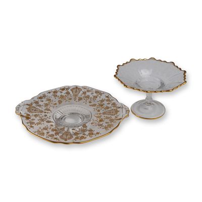 2pc Cambridge Glass Rose Point Gilded Glass Dishes